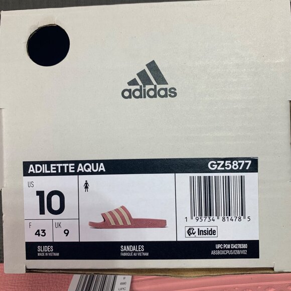 Adidas Adilette Aqua Womens Size 10 Slides Pink & Off-White Stripes - Picture 6 of 8